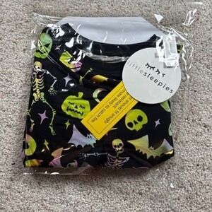 Little Sleepies PJ Set Kids 3T Black Cool Ghouls Halloween Bamboo Spooky Neon